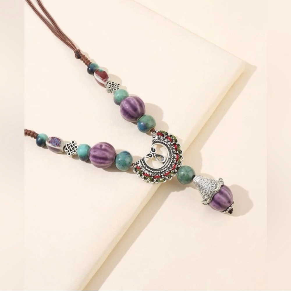 Purple and Silver Beaded Necklace